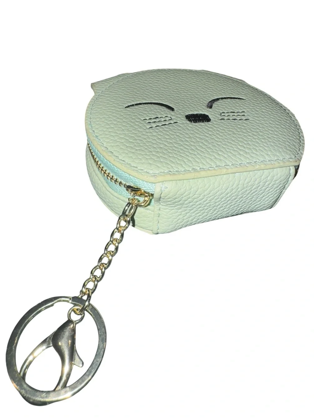 Cute Cat Face Keychain Coin Purse - Light Green